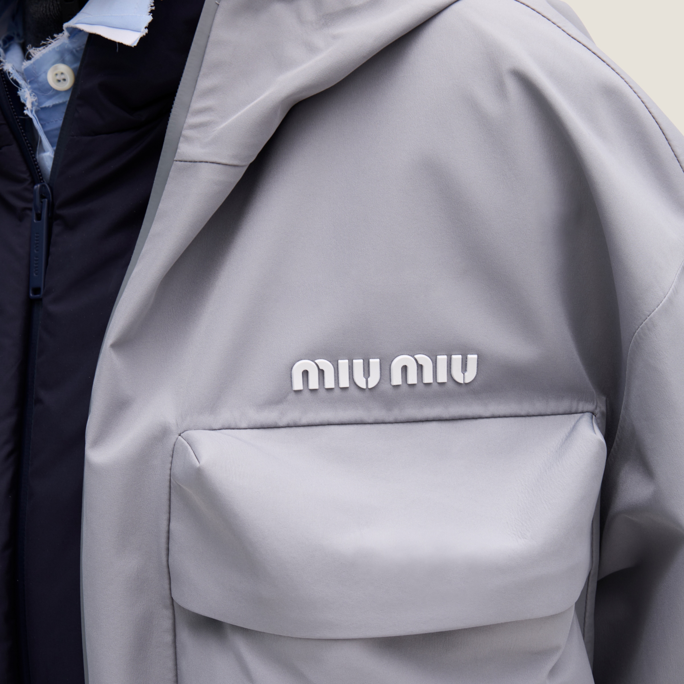 Miu Miu Tec Canvas Blouson In Steel Gray