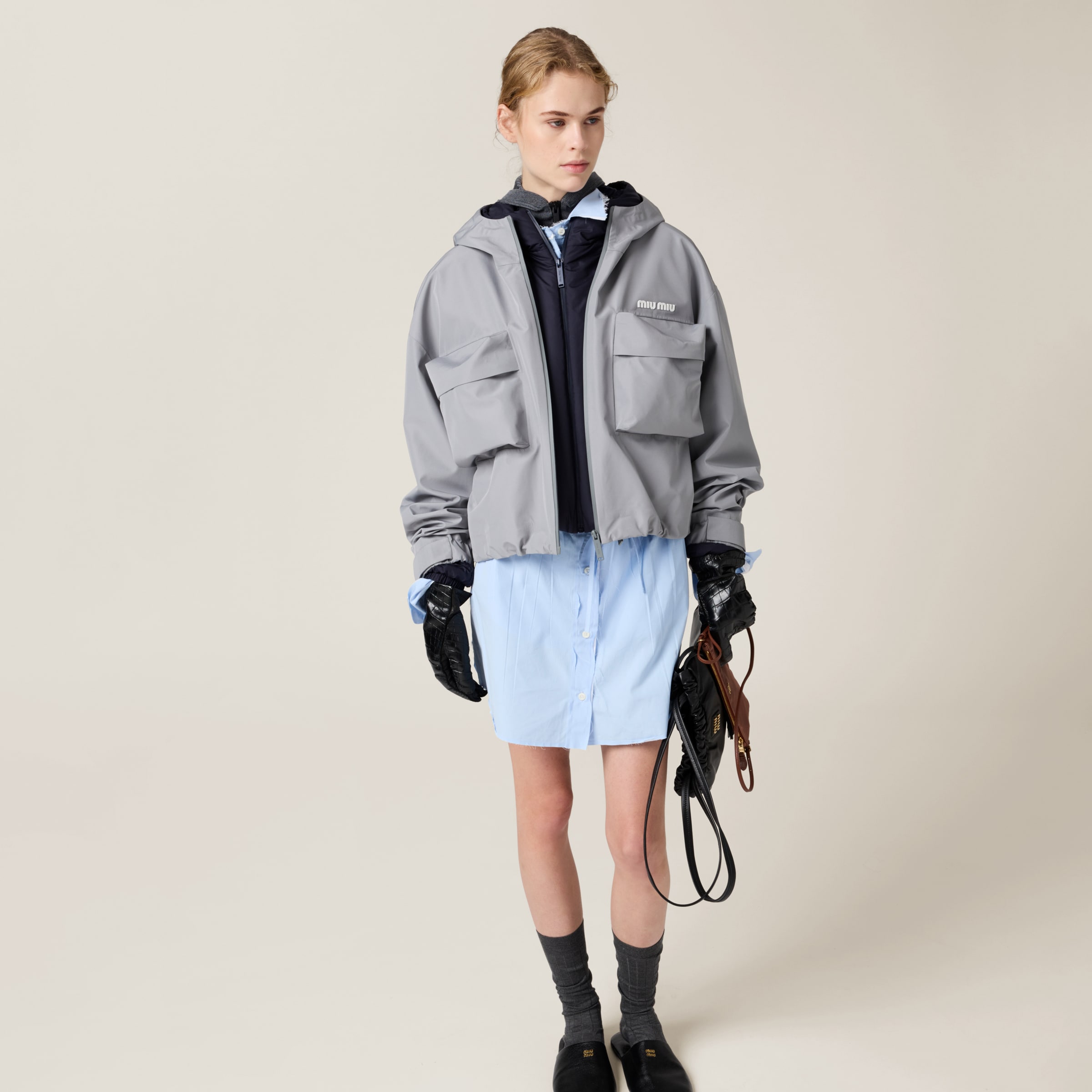 Miu Miu Tec Canvas Blouson In Steel Gray