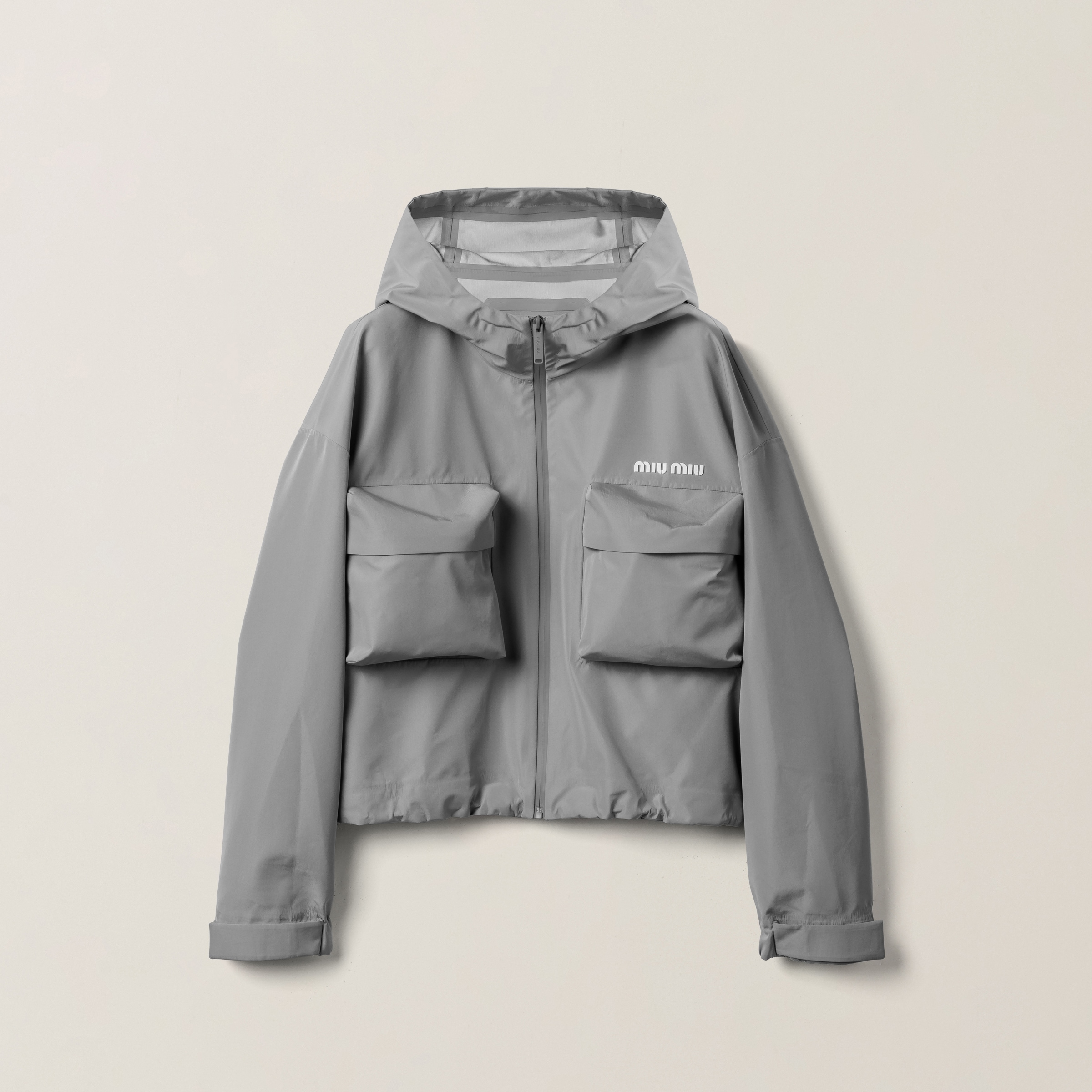 Miu Miu Tec Canvas Blouson In Steel Gray