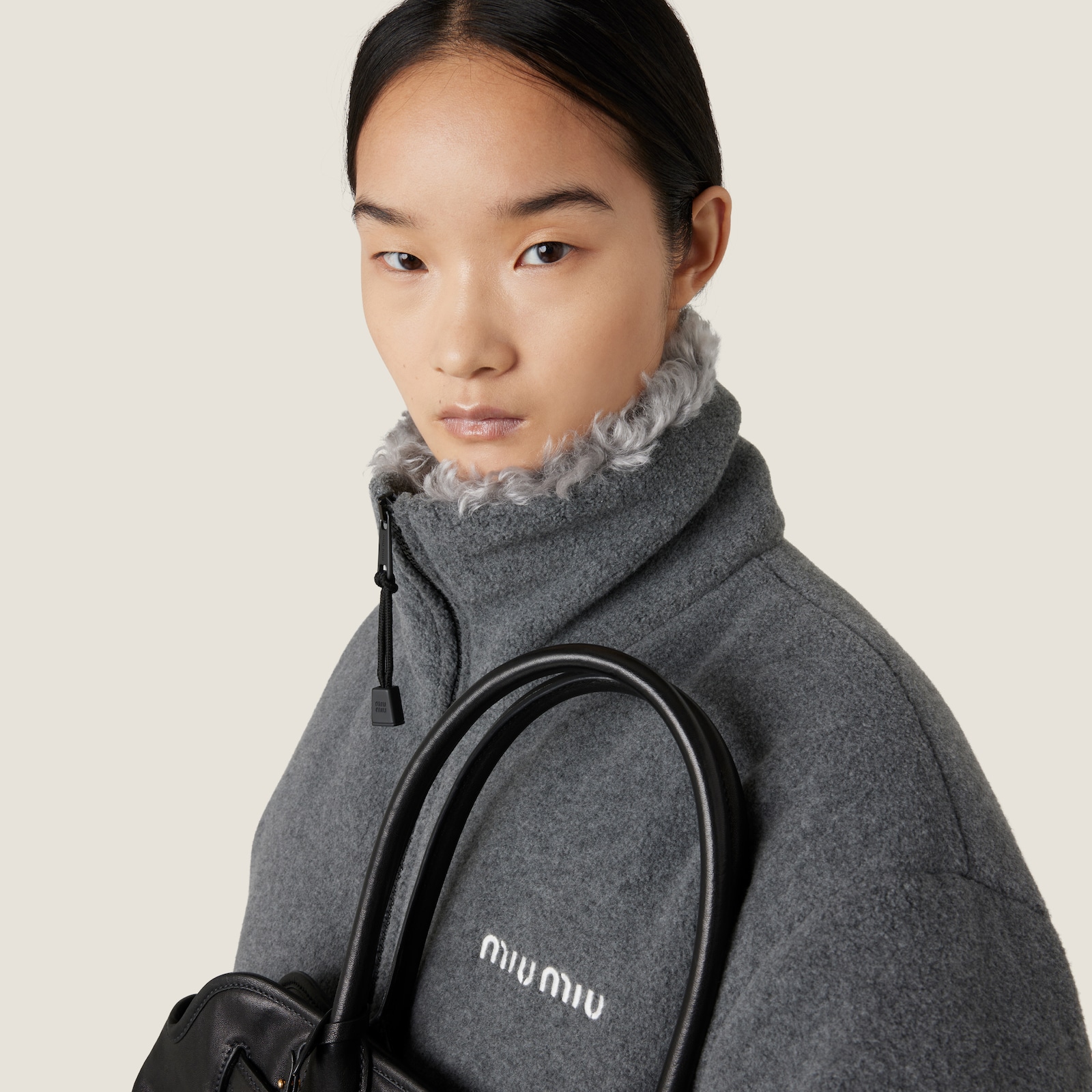 Grey Fleece Down Jacket Miu Miu