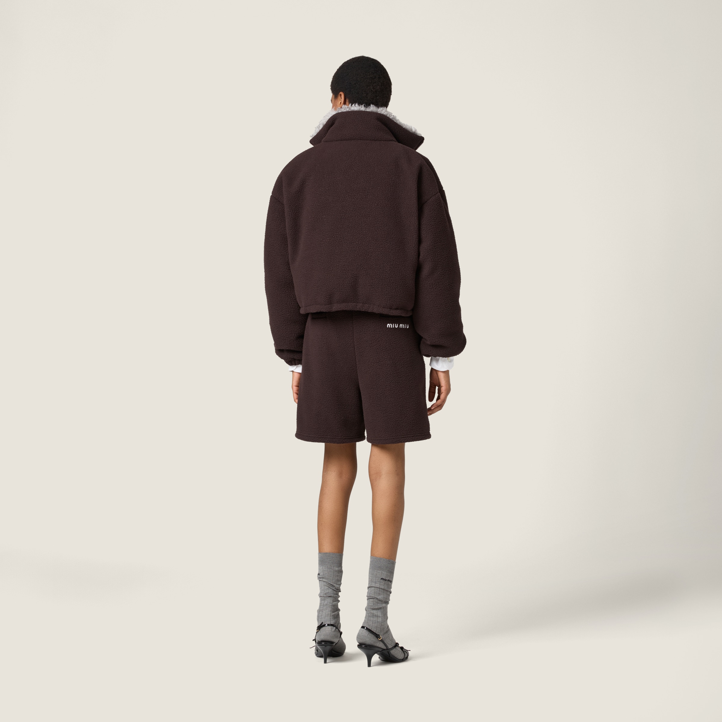 Miu Miu Fleece Down Jacket In Black