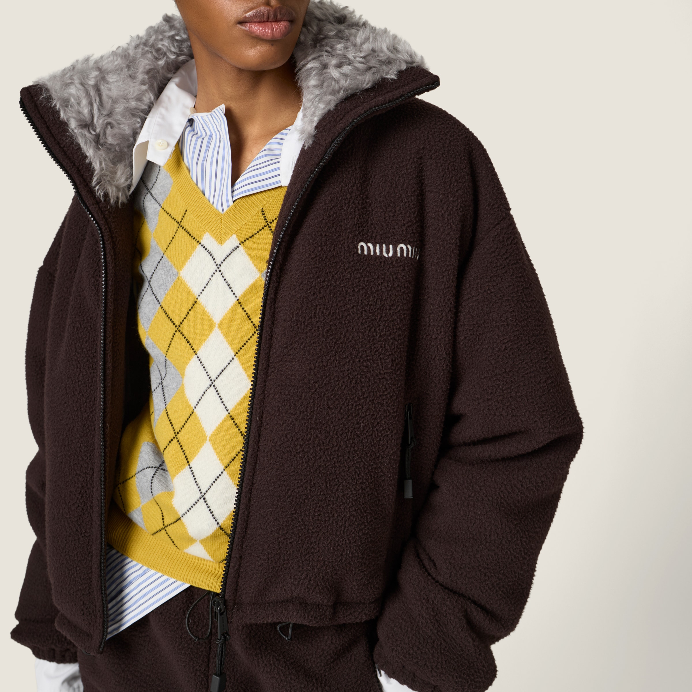 Miu Miu Fleece Down Jacket In Black