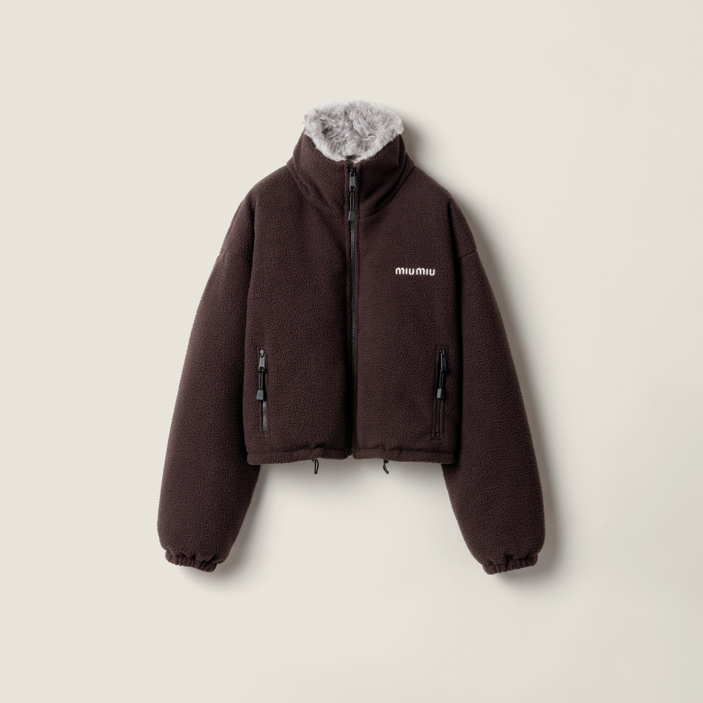 Miu Miu Fleece Down Jacket In Black