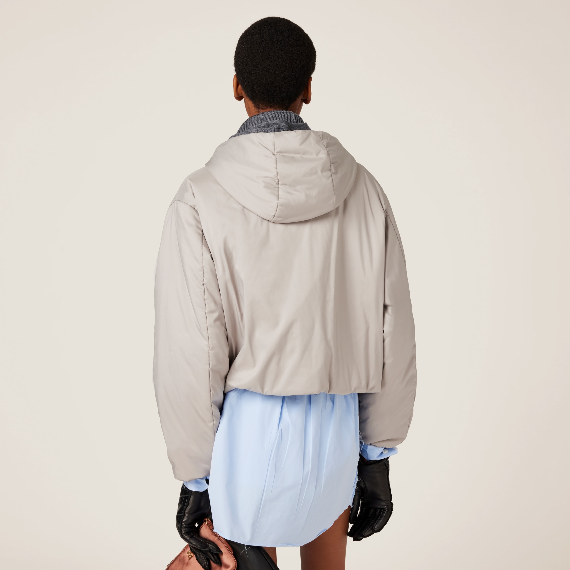 Miu Miu Technical Pongee Jacket In Granite Gray