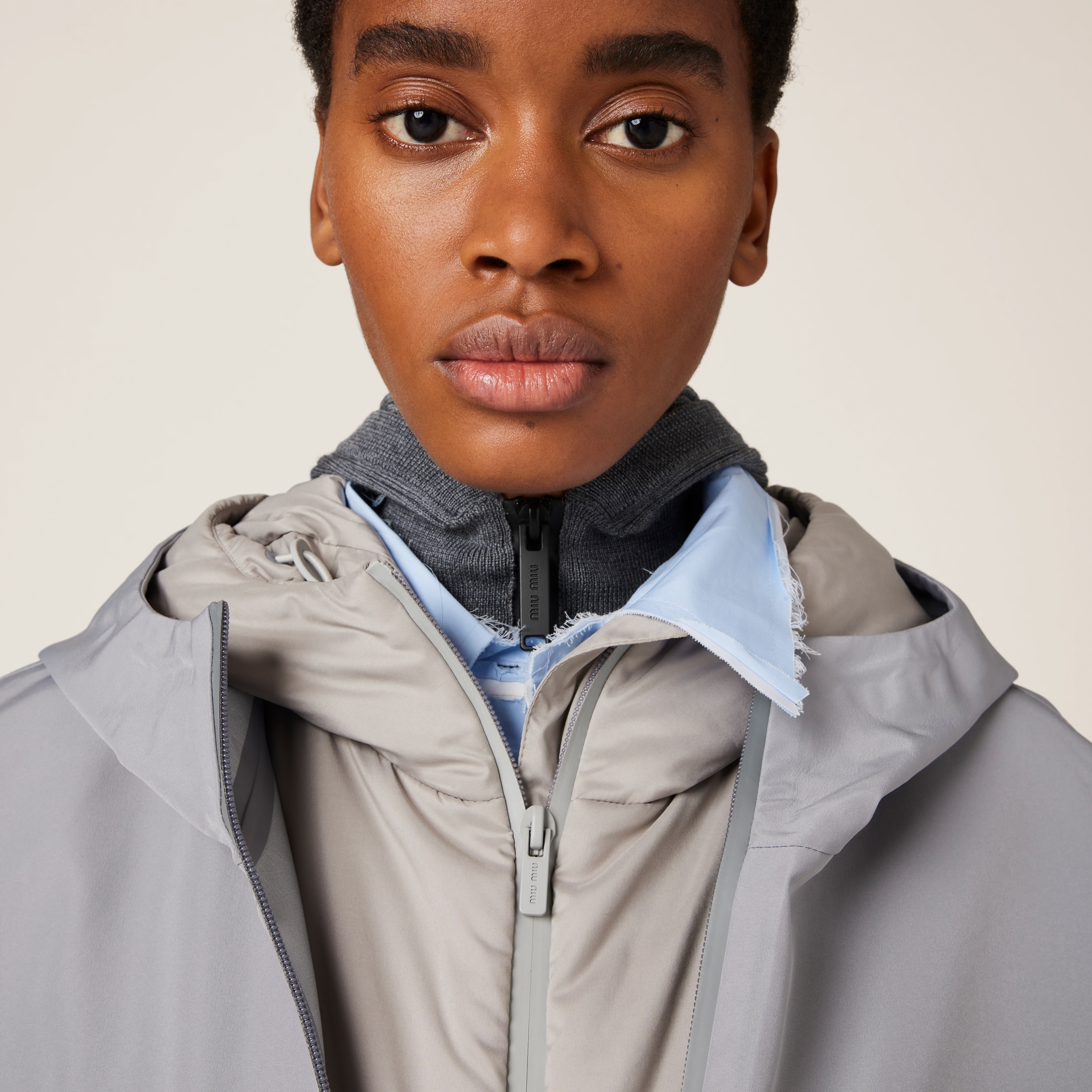 Granite Gray Technical Pongee Jacket | Miu Miu