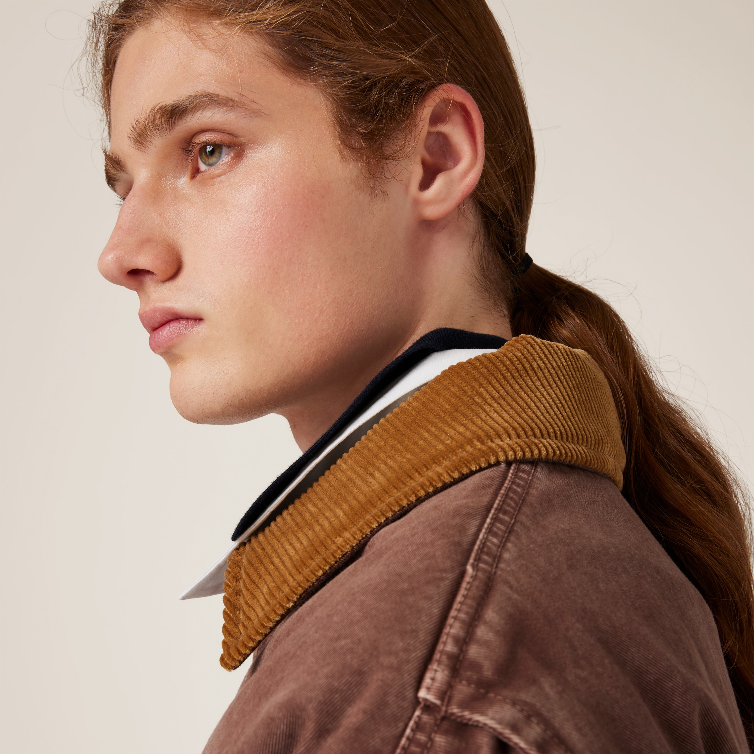 Miu Miu Gabardine Blouson Jacket With Velvet Collar In Tobacco