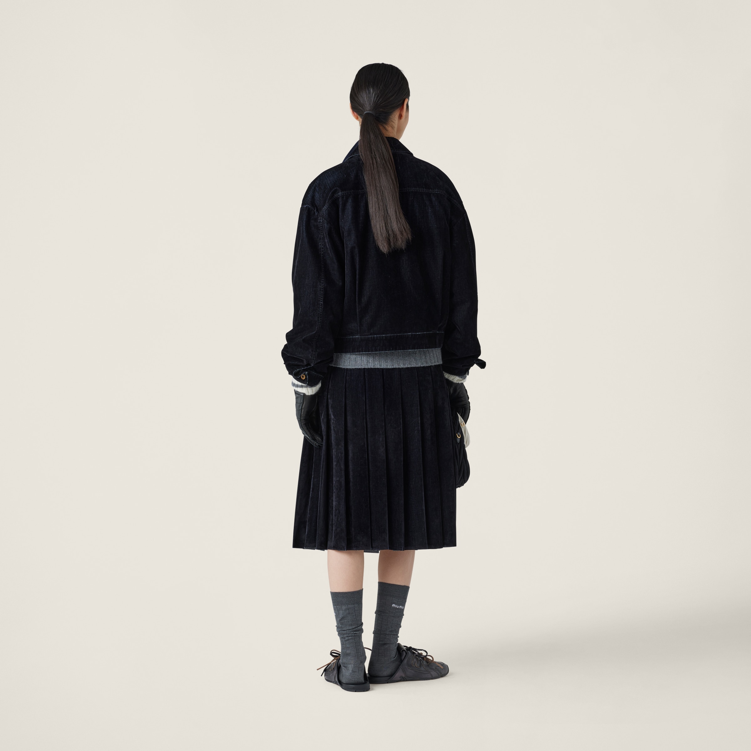 ブラック フロック加工 シャンブレー ブルゾンジャケット | Miu Miu ブラック フロック加工 シャンブレー ブルゾンジャケット | Miu Miu