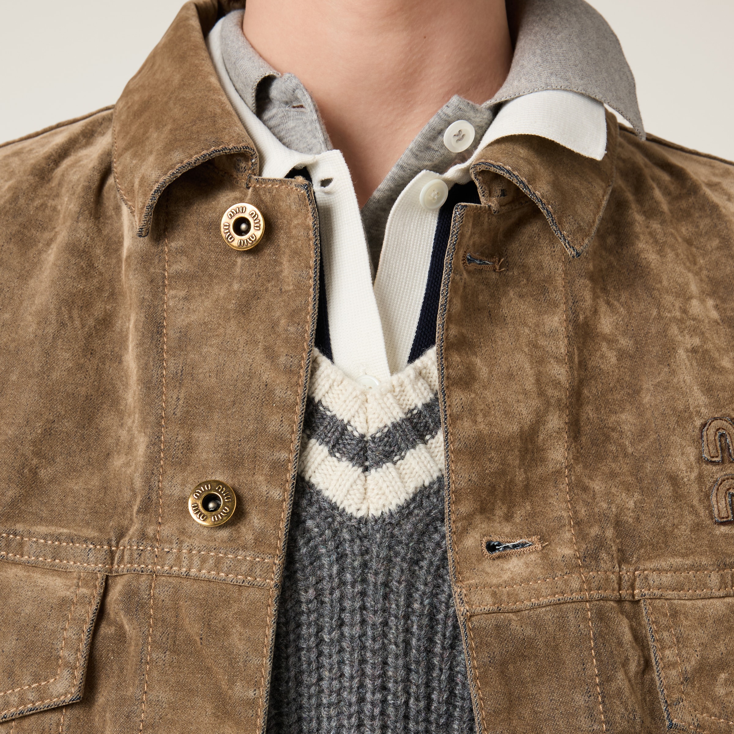 Miu Miu Washed Flocked Chambray Vest In Tobacco