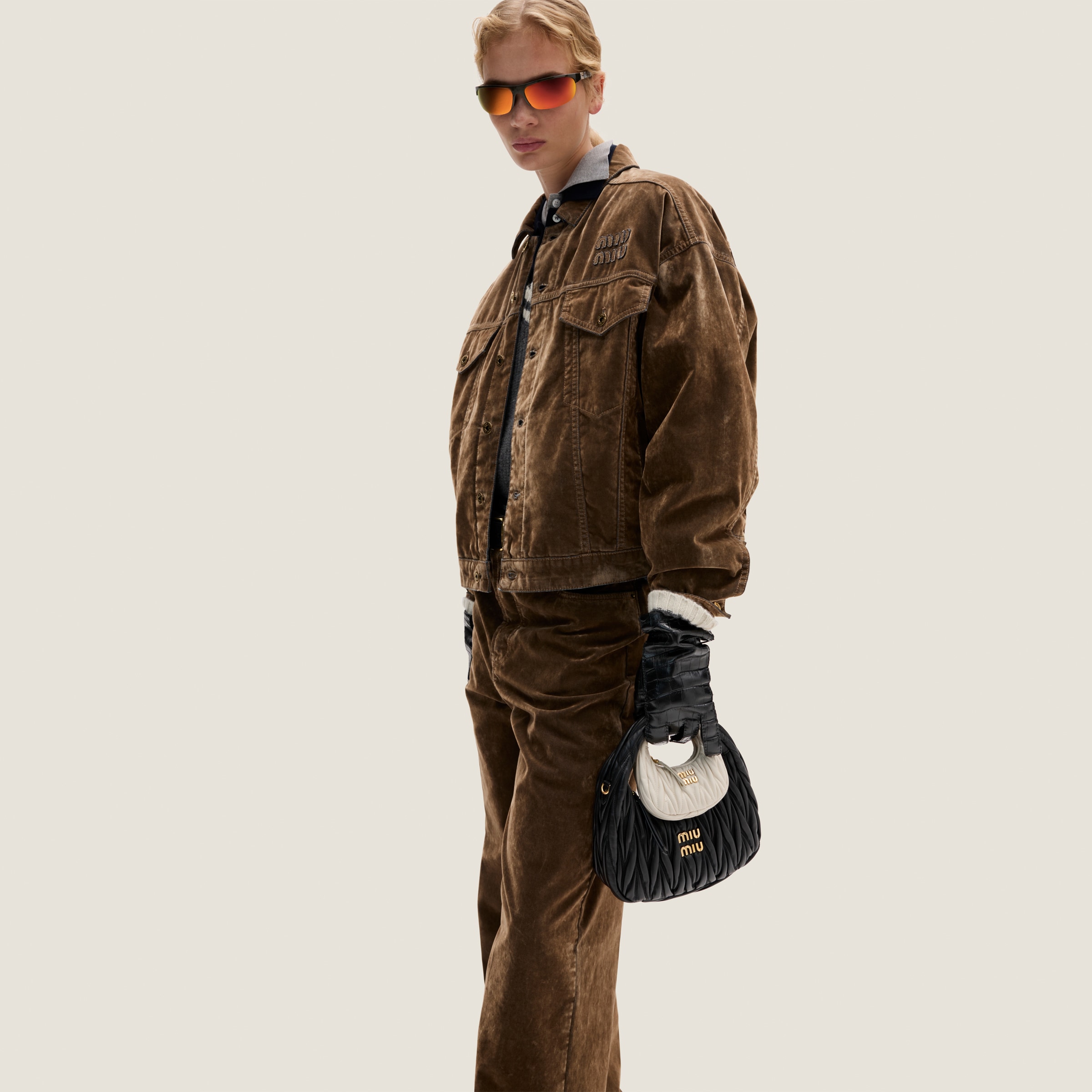 Tobacco Washed Flocked Chambray Blouson Jacket | Miu Miu