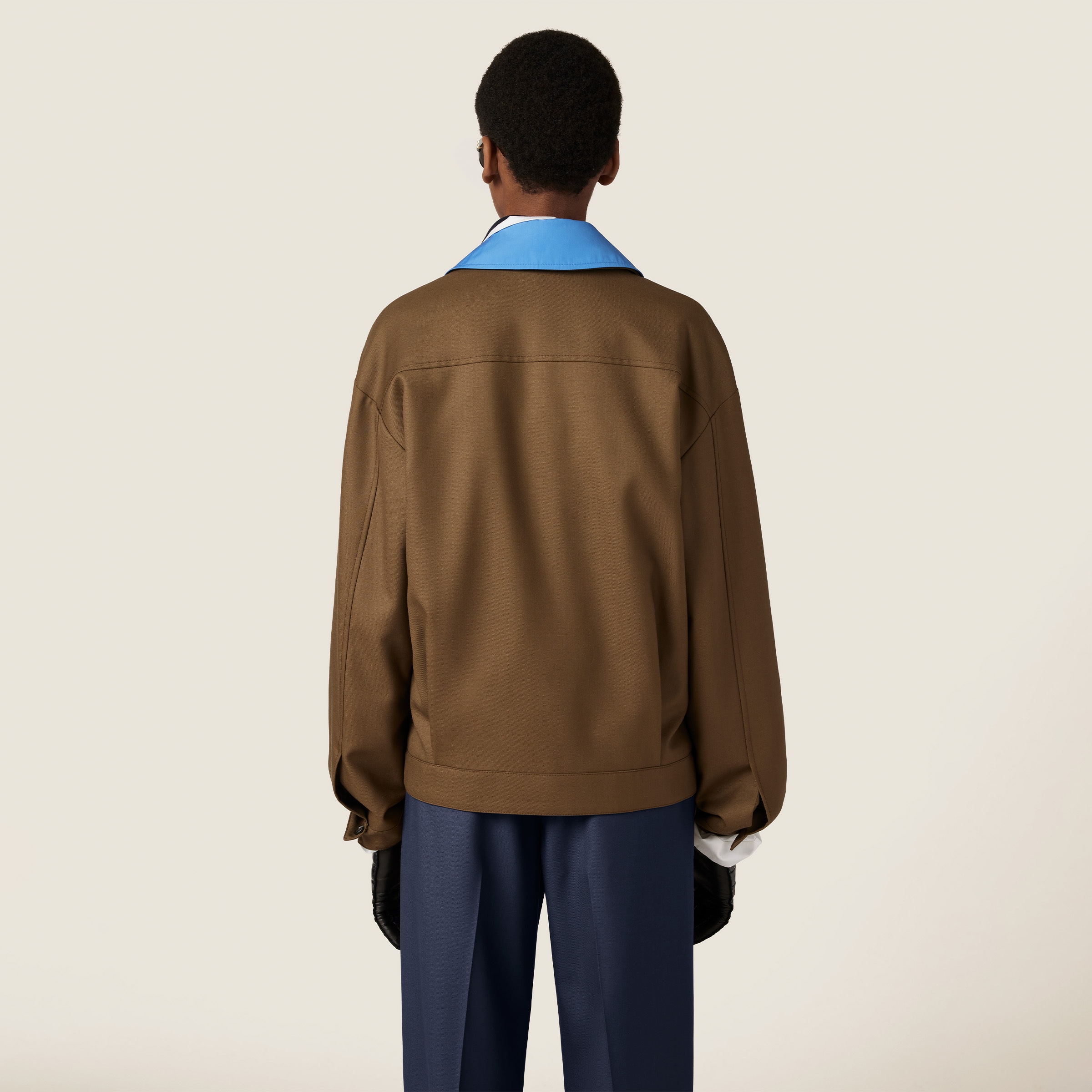 Miu Miu Gabardine Blouson Jacket With Poplin Collar In Tundra