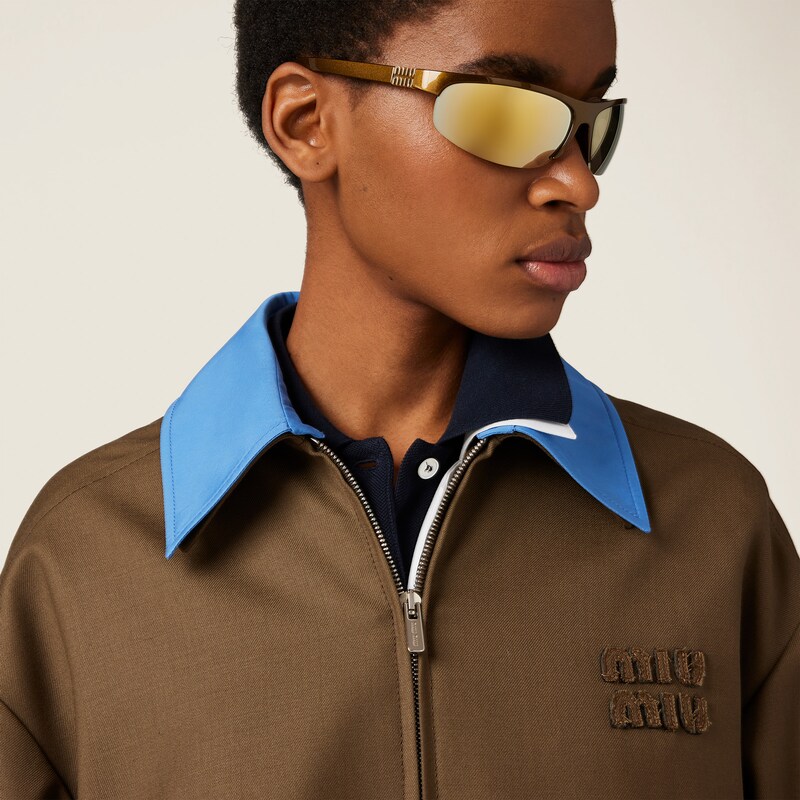 Blousonjacke aus Gabardine mit Kragen aus Popeline