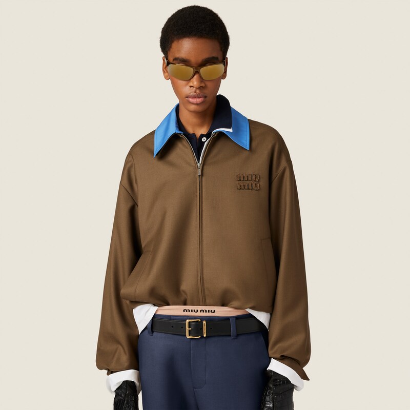 Blousonjacke aus Gabardine mit Kragen aus Popeline