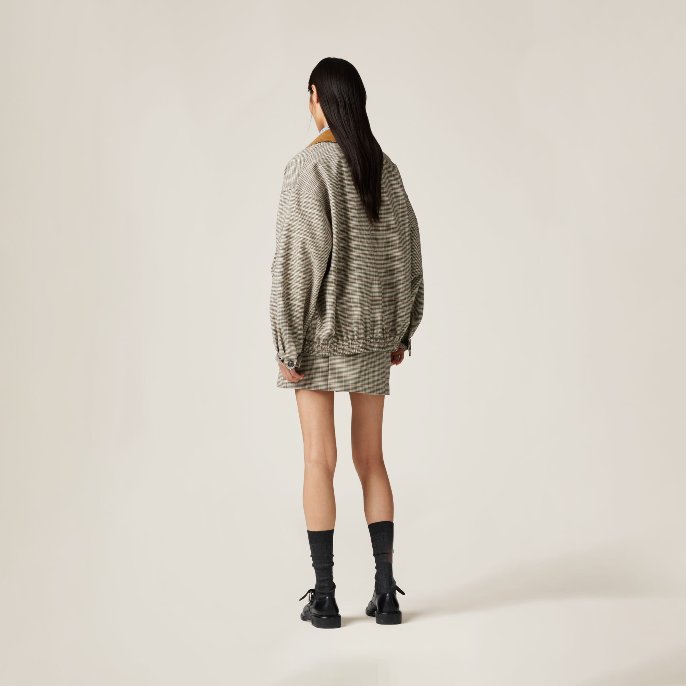 Miu Miu Checked Double Weave Blouson Jacket In Cocoa Brown