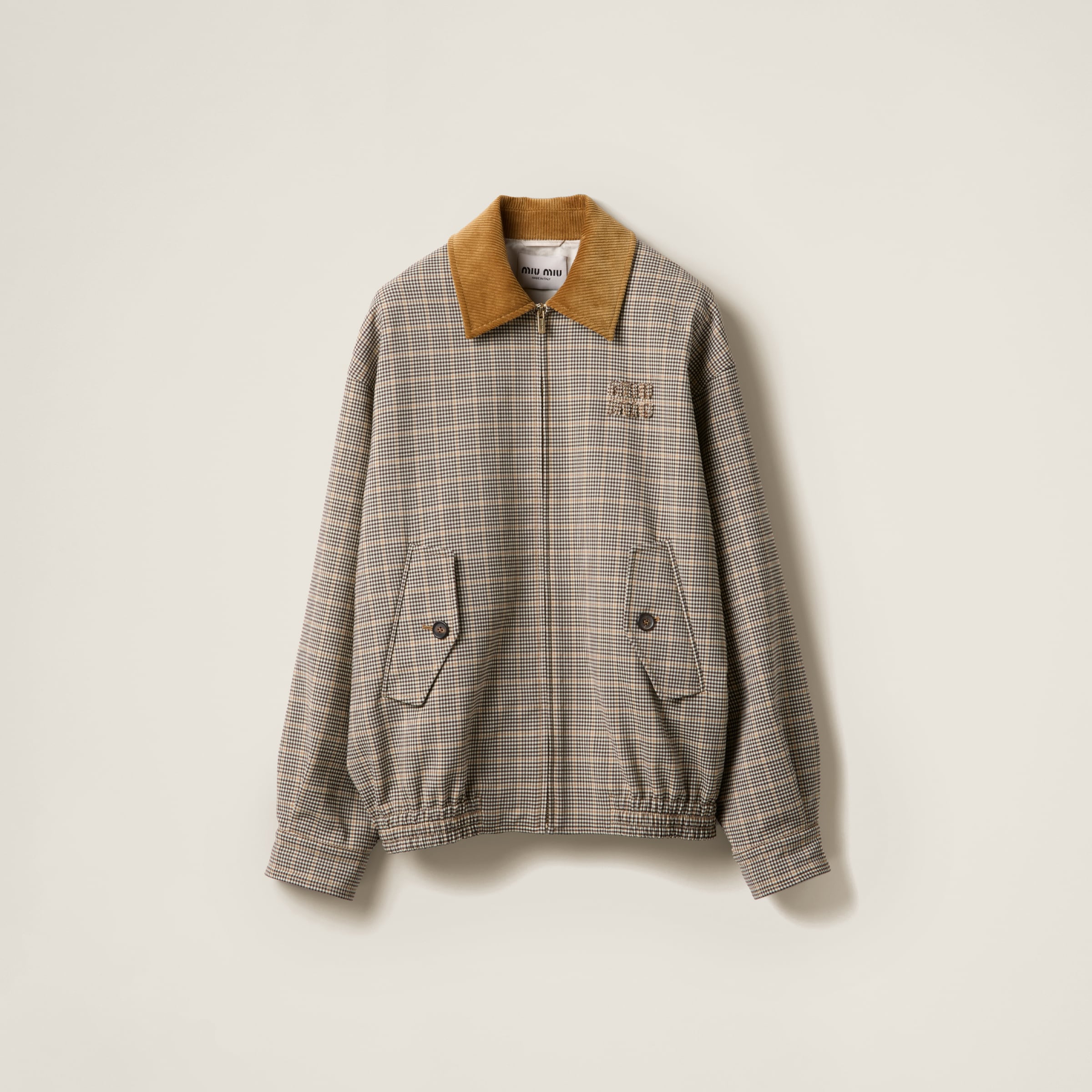 Miu Miu Checked Double Weave Blouson Jacket In Cocoa Brown