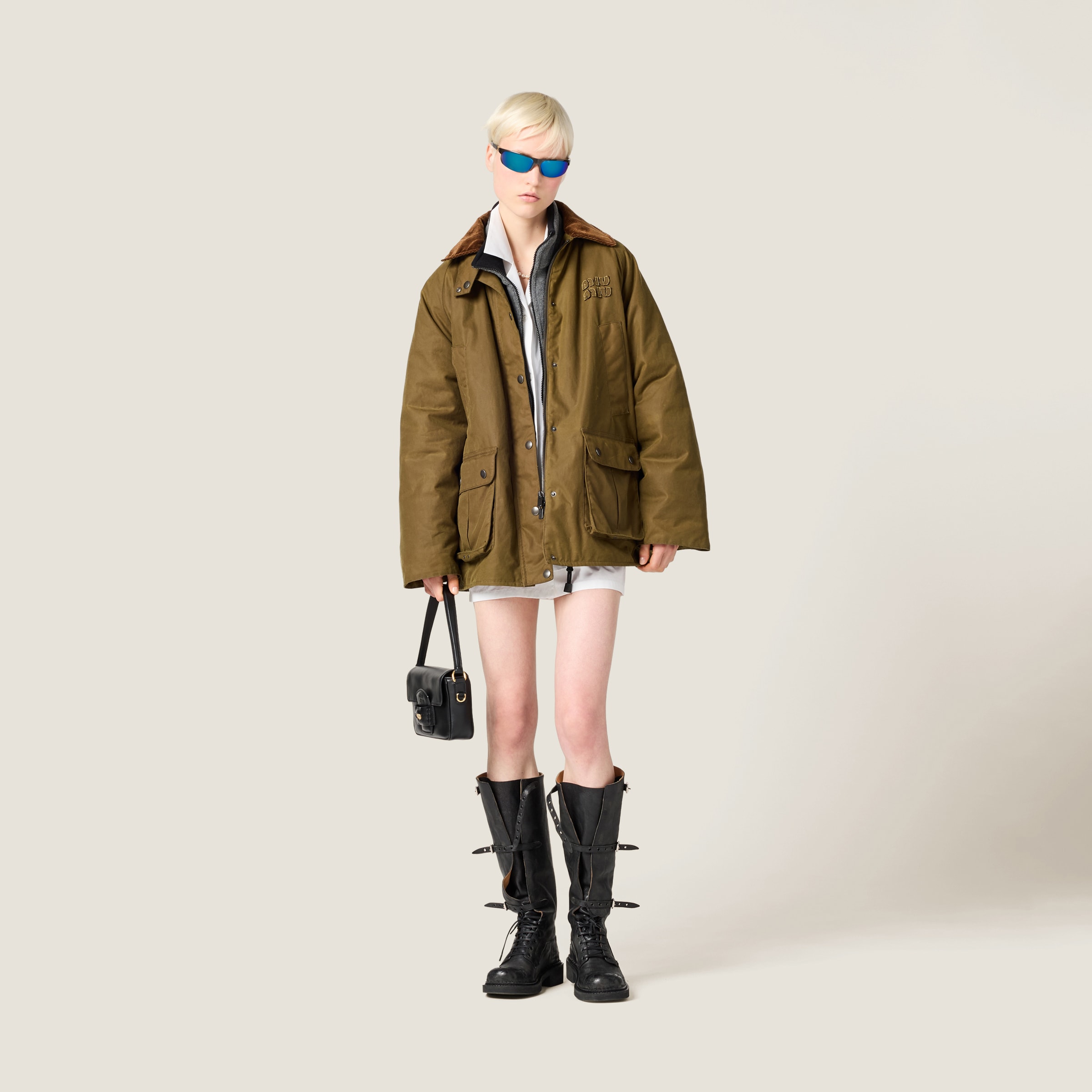 Shop Miu Miu Waxed Canvas Caban In Military Green
