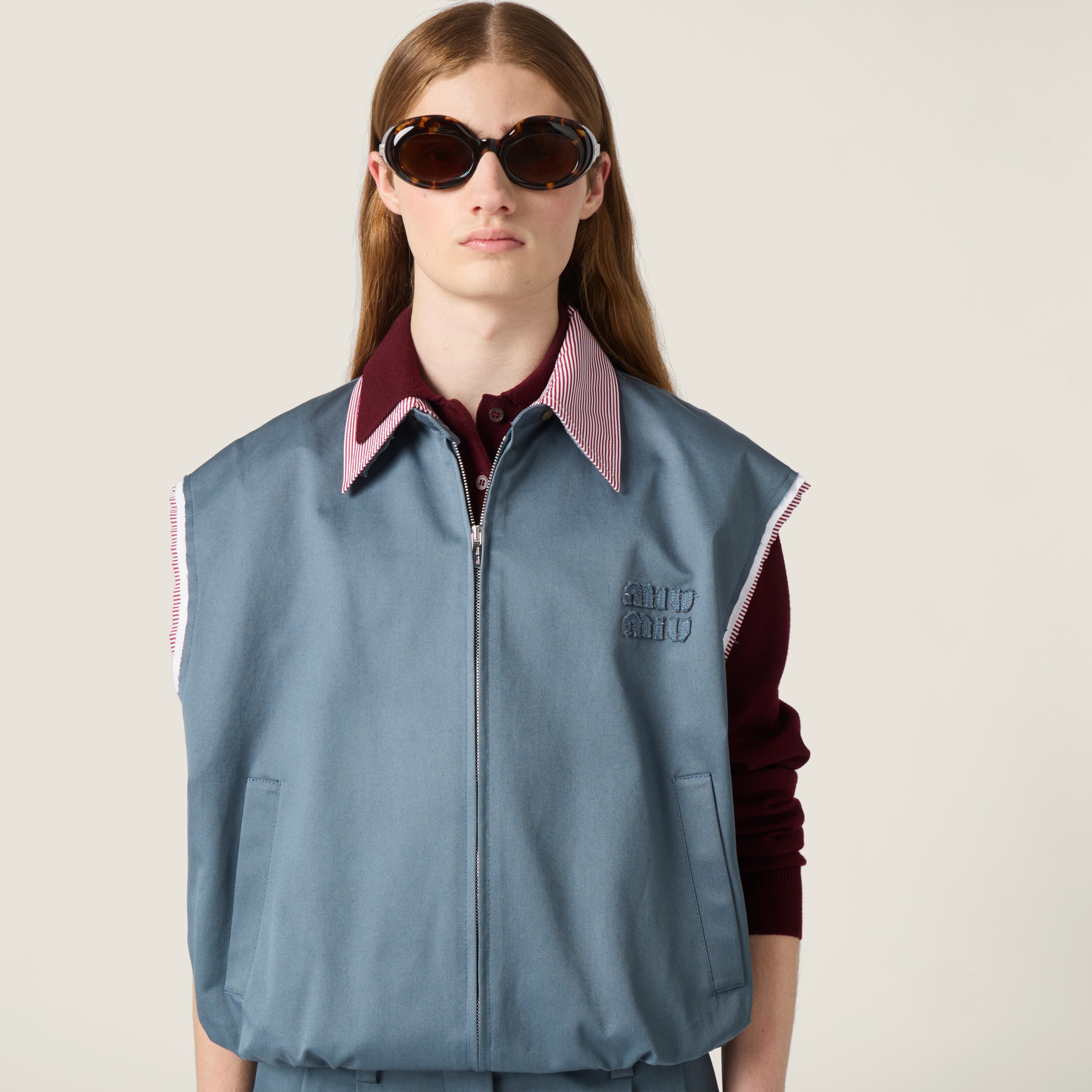 Aviation Blue Chino Vest | Miu Miu - United States