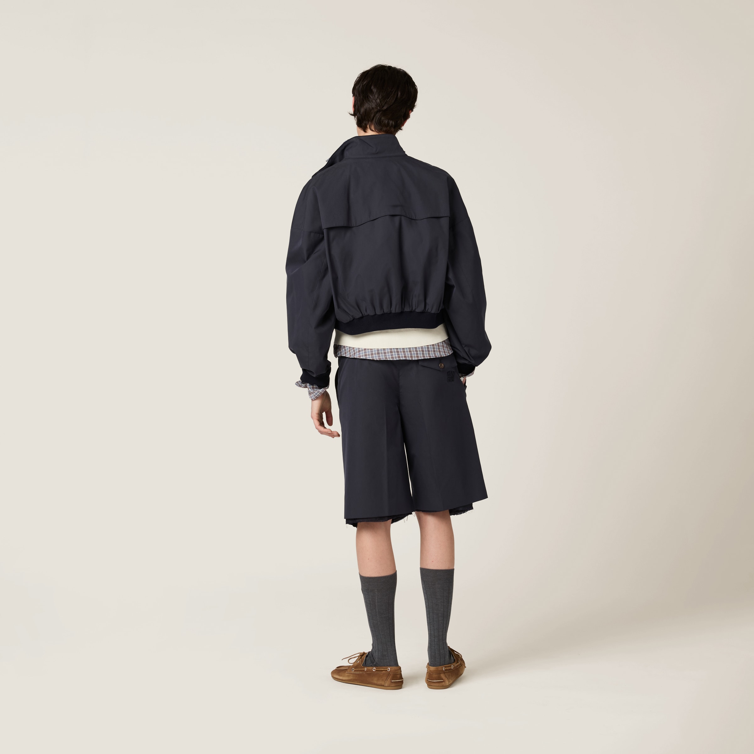 Miu Miu Cotton-blend Panama Blouson Jacket In Navy