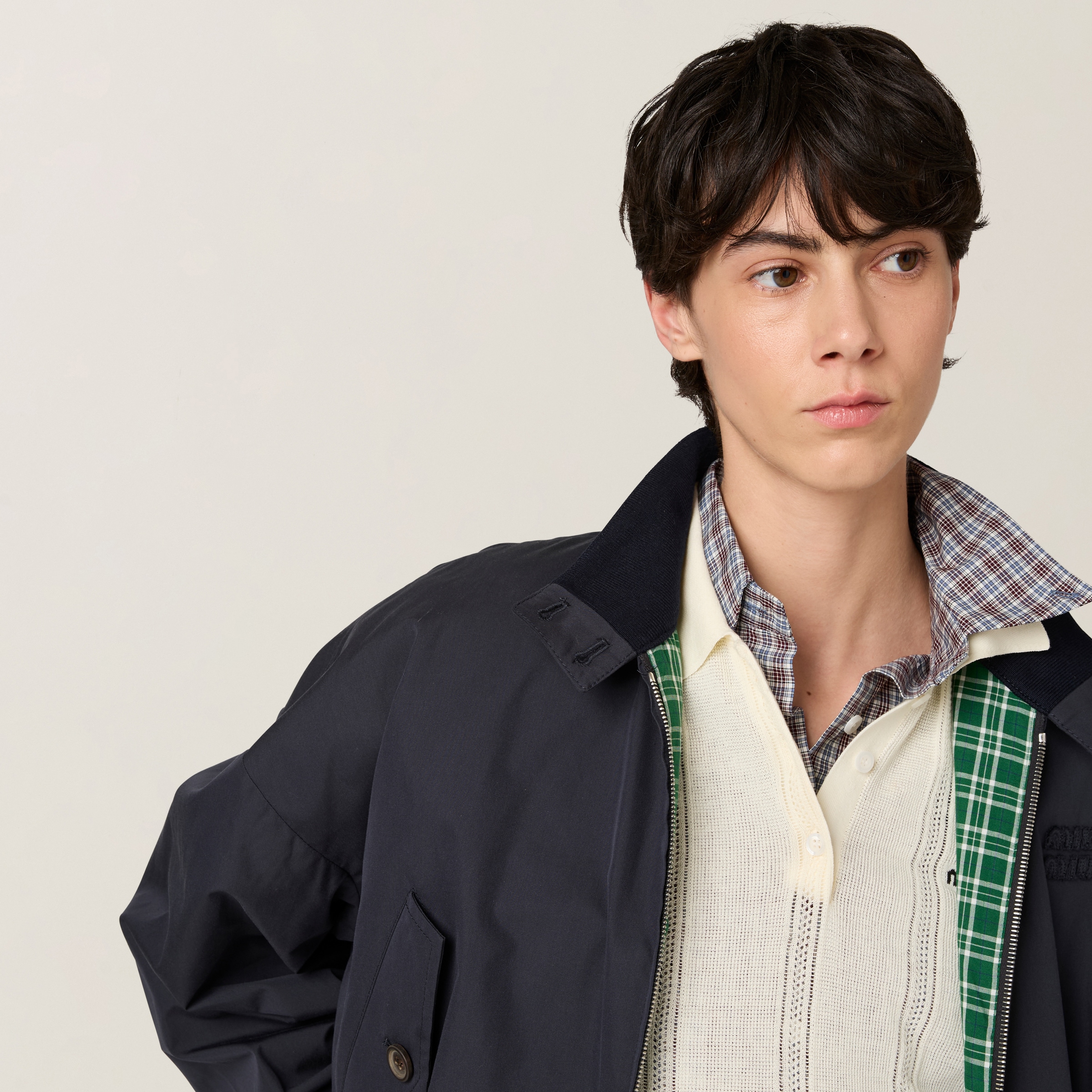 Miu Miu Cotton-blend Panama Blouson Jacket In Navy