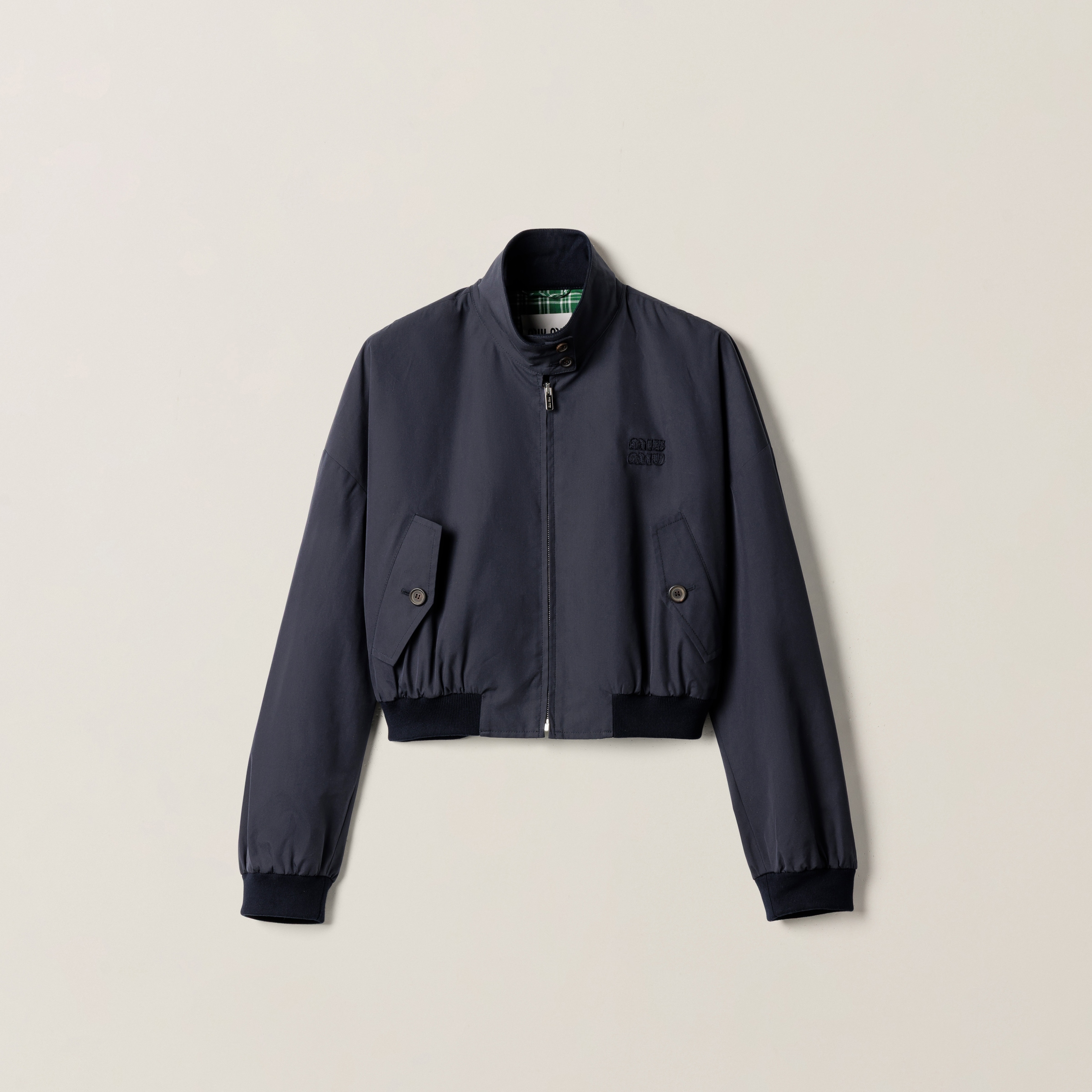 Miu Miu Panama Cotton Blouson Jacket In Navy