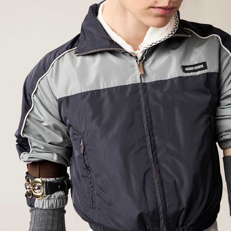 Technical silk zipper blouson jacket