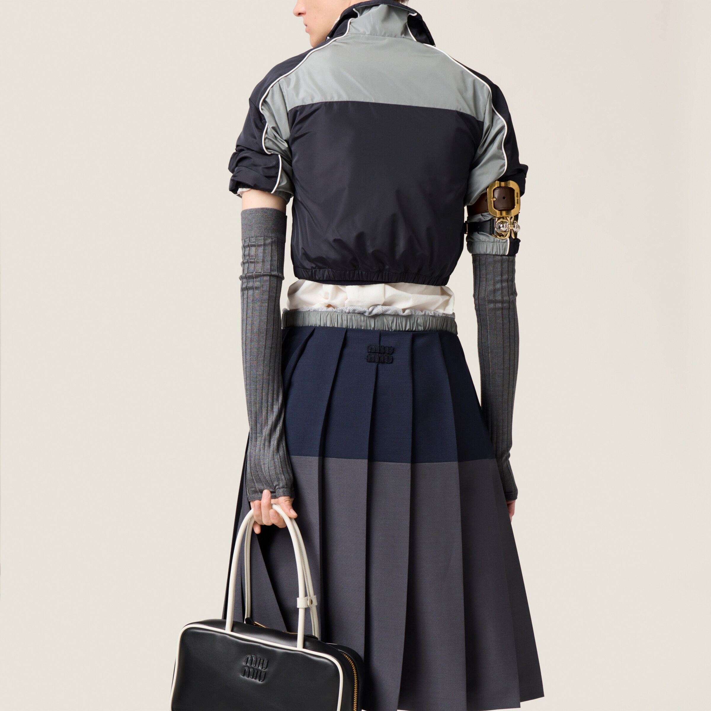 Blue/lead Gray Technical Silk Zipper Blouson Jacket | Miu Miu