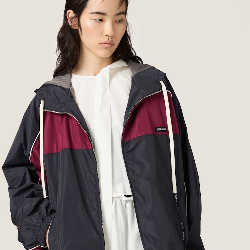 Technical silk zipper blouson jacket
