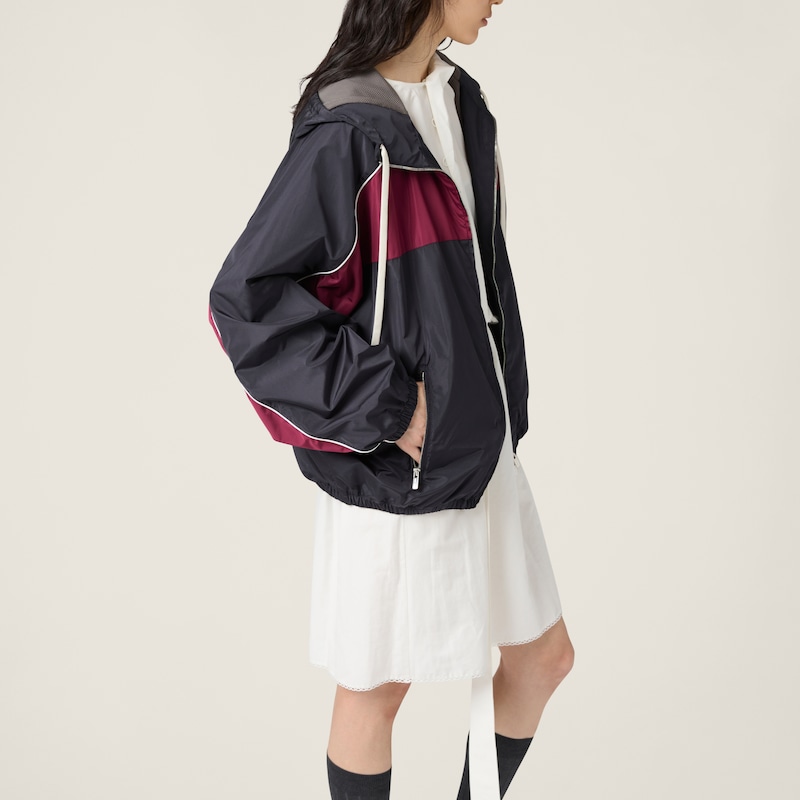 Technical silk zipper blouson jacket