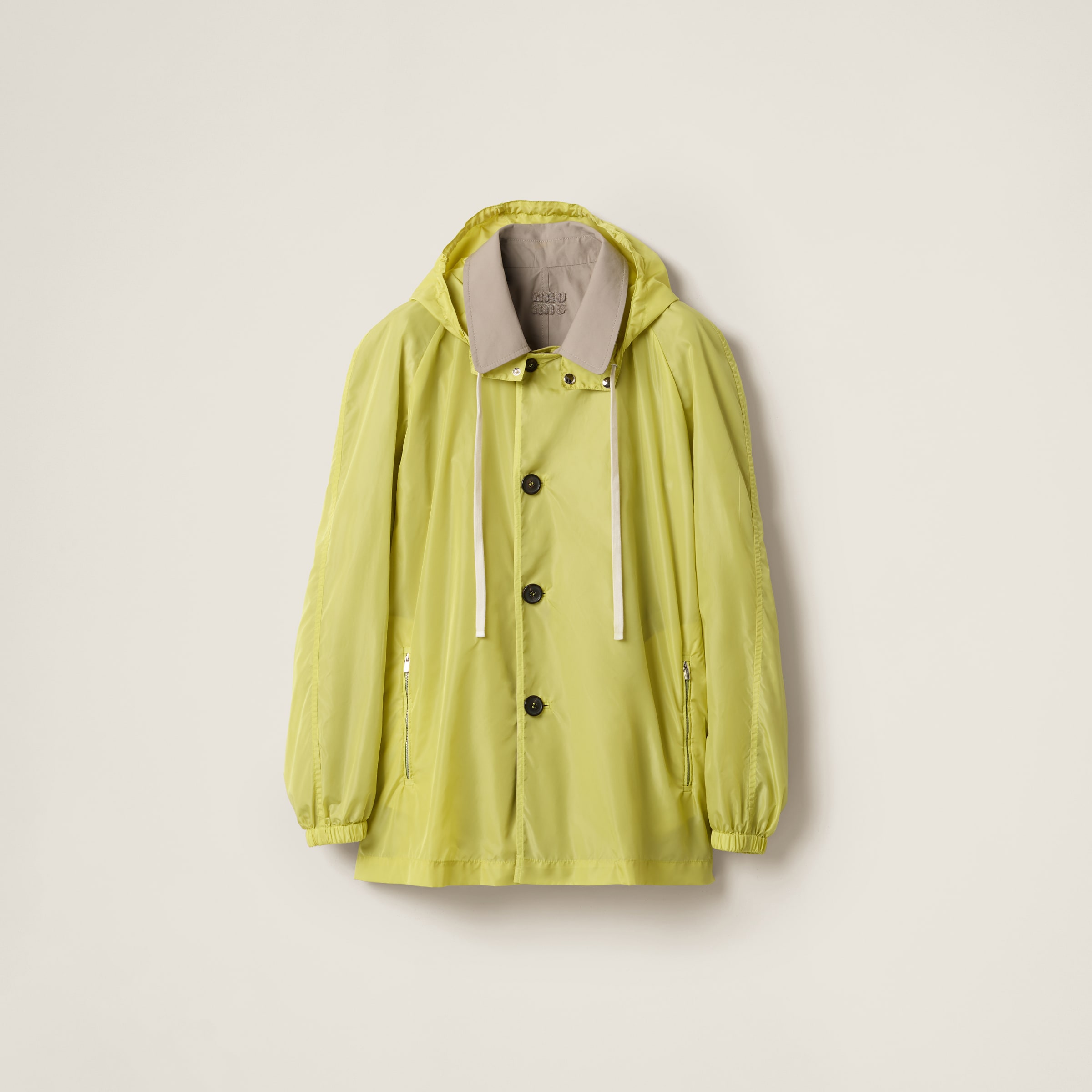 Miu Miu Panama Cotton And Technical Pongé Blouson Jacket In Clay/lime Green