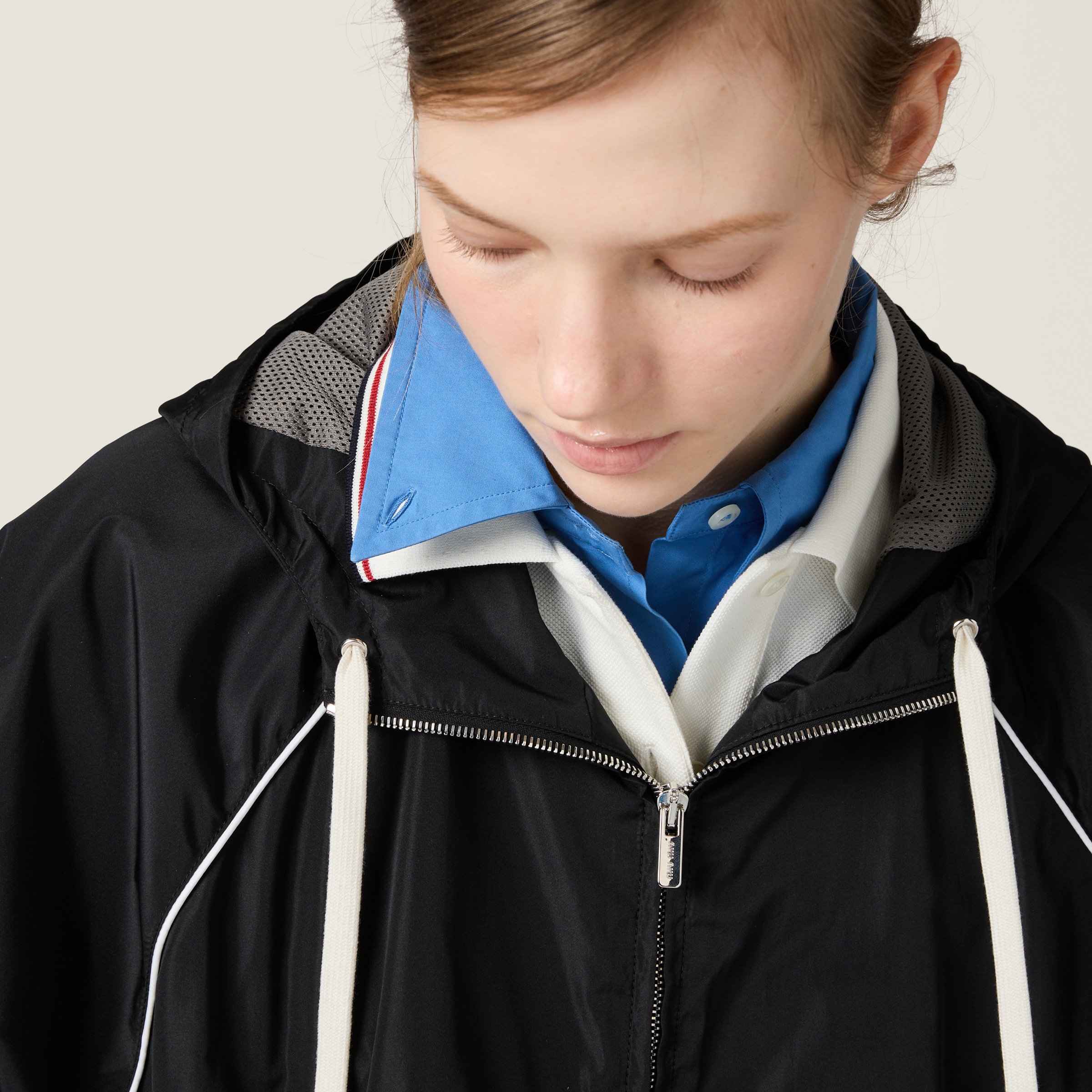 ブルゾン MIU MIU ML1220_163P_F0W1X TECHNICAL SILK ZIPPER BLOUSON Black Technical Silk Zipper Blouson Jacket | Miu Miu