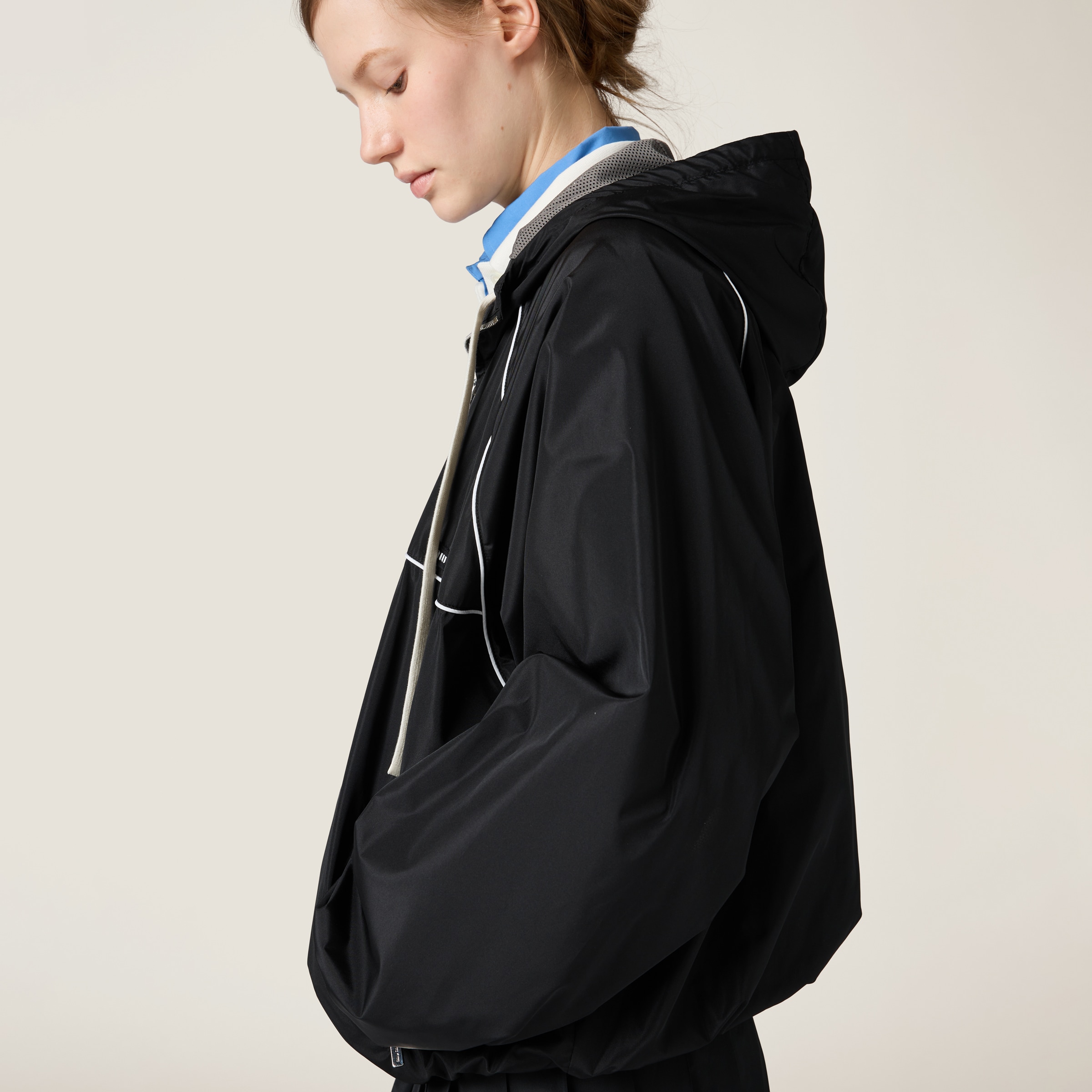 Black Technical Silk Zipper Blouson Jacket | Miu Miu Black Technical Silk Zipper Blouson Jacket | Miu Miu