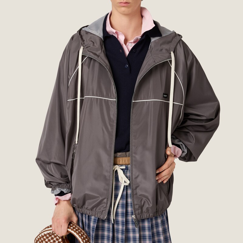 Technical silk zipper blouson jacket