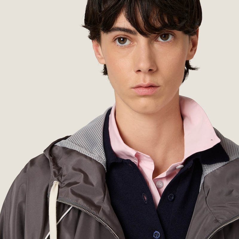 Technical silk zipper blouson jacket