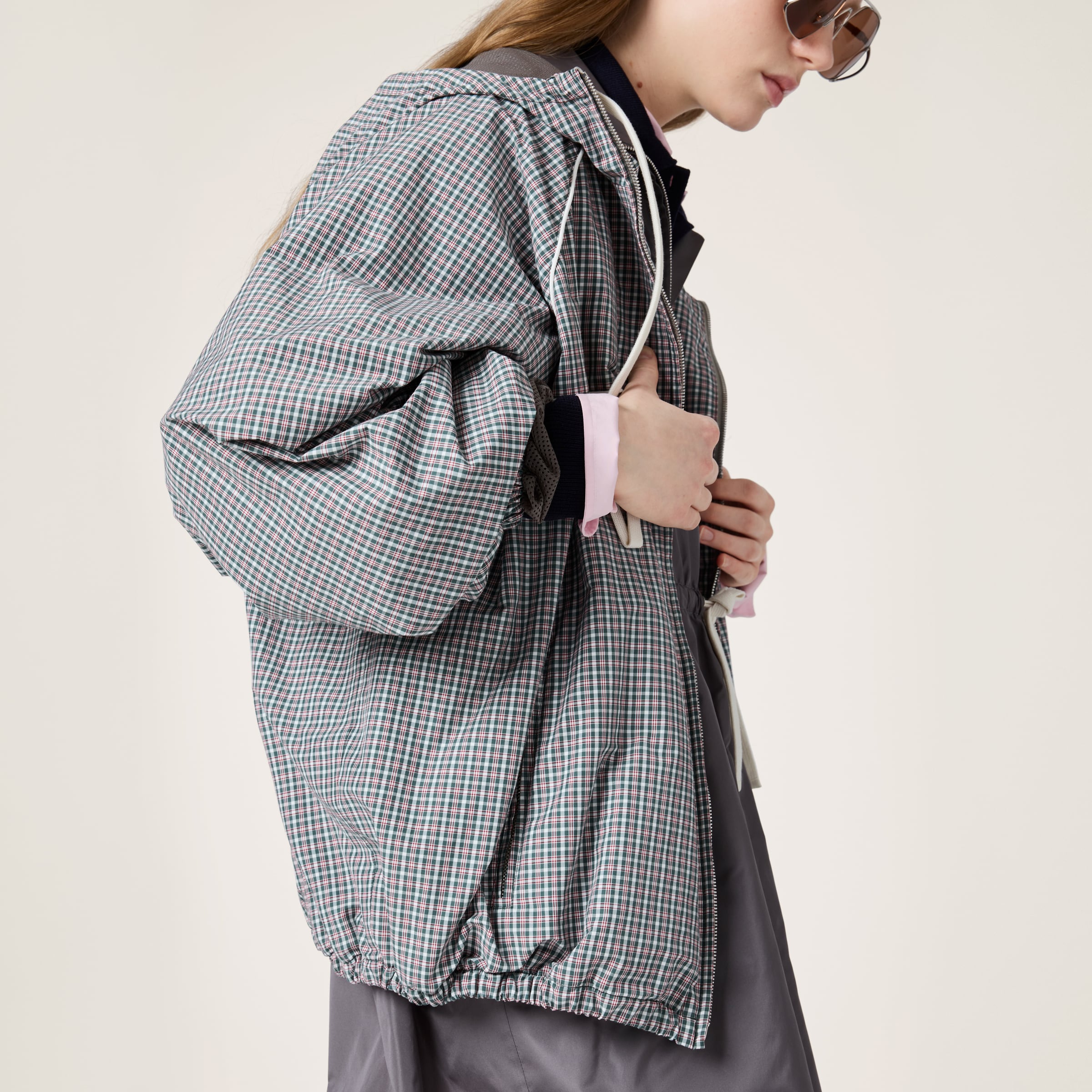 【MIUMIU】25SS ヴィシーチェック テクニカルファブリック ダークグリーン/ホワイト チェック柄 テクニカルファブリック