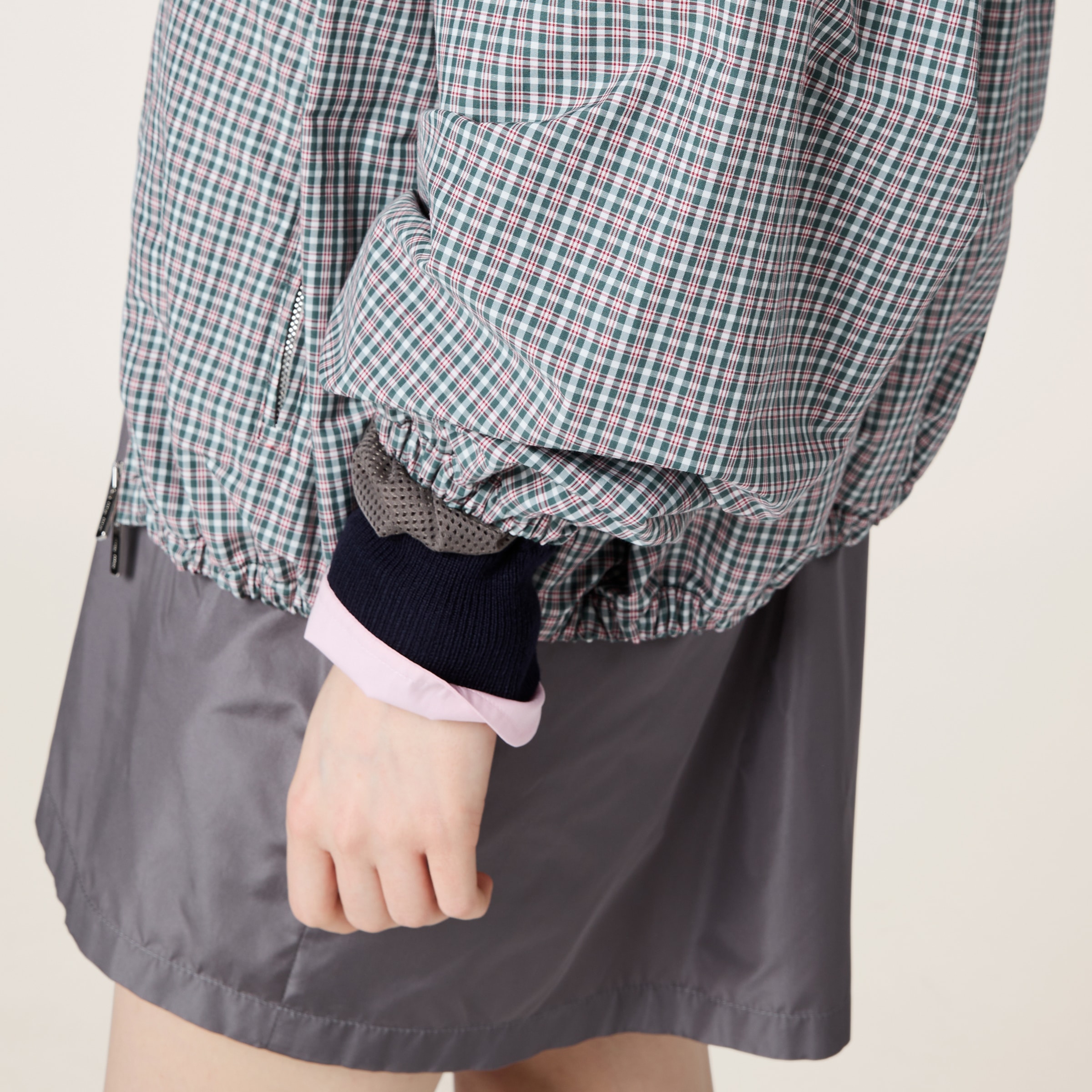 【MIU MIU】最新作★technical bomber チェックジャケット Bottle Green/white Checked Technical Fabric Bomber Jacket