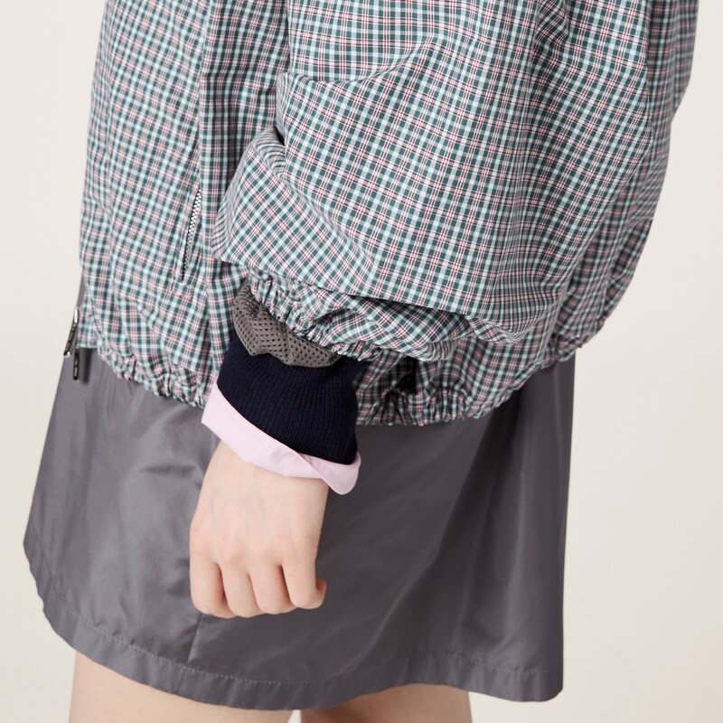 체크 테크니컬 패브릭 봄버 재킷