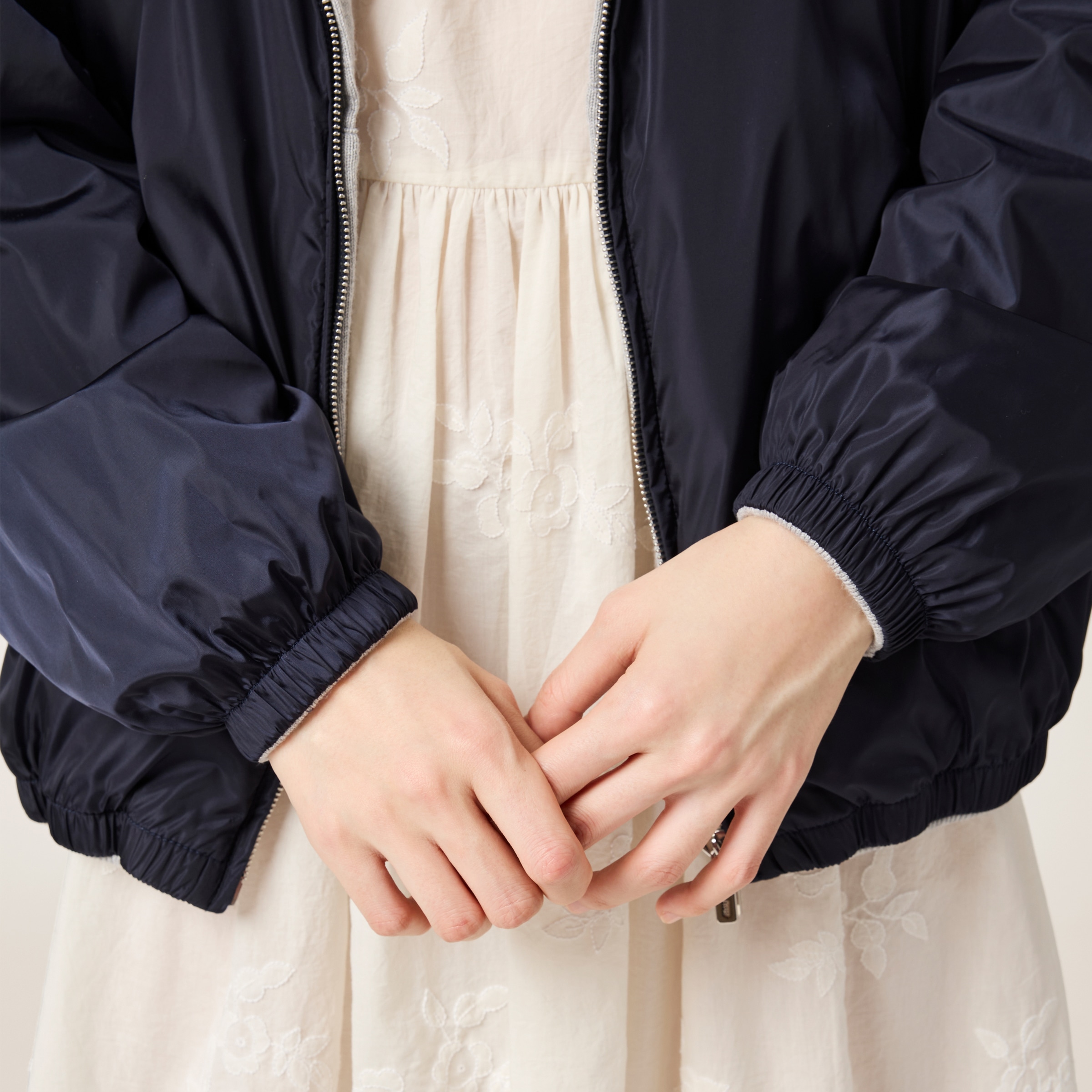 Grey+blue Jersey And Technical Pongé Blouson Jacket | Miu Miu