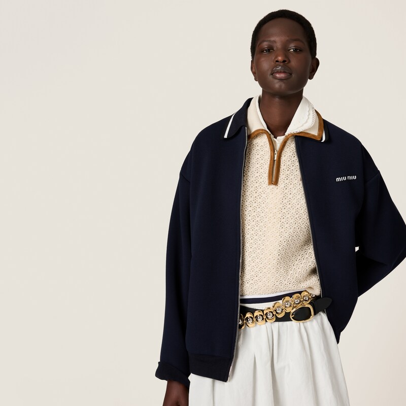 Bonded piqué and technical jersey blouson jacket