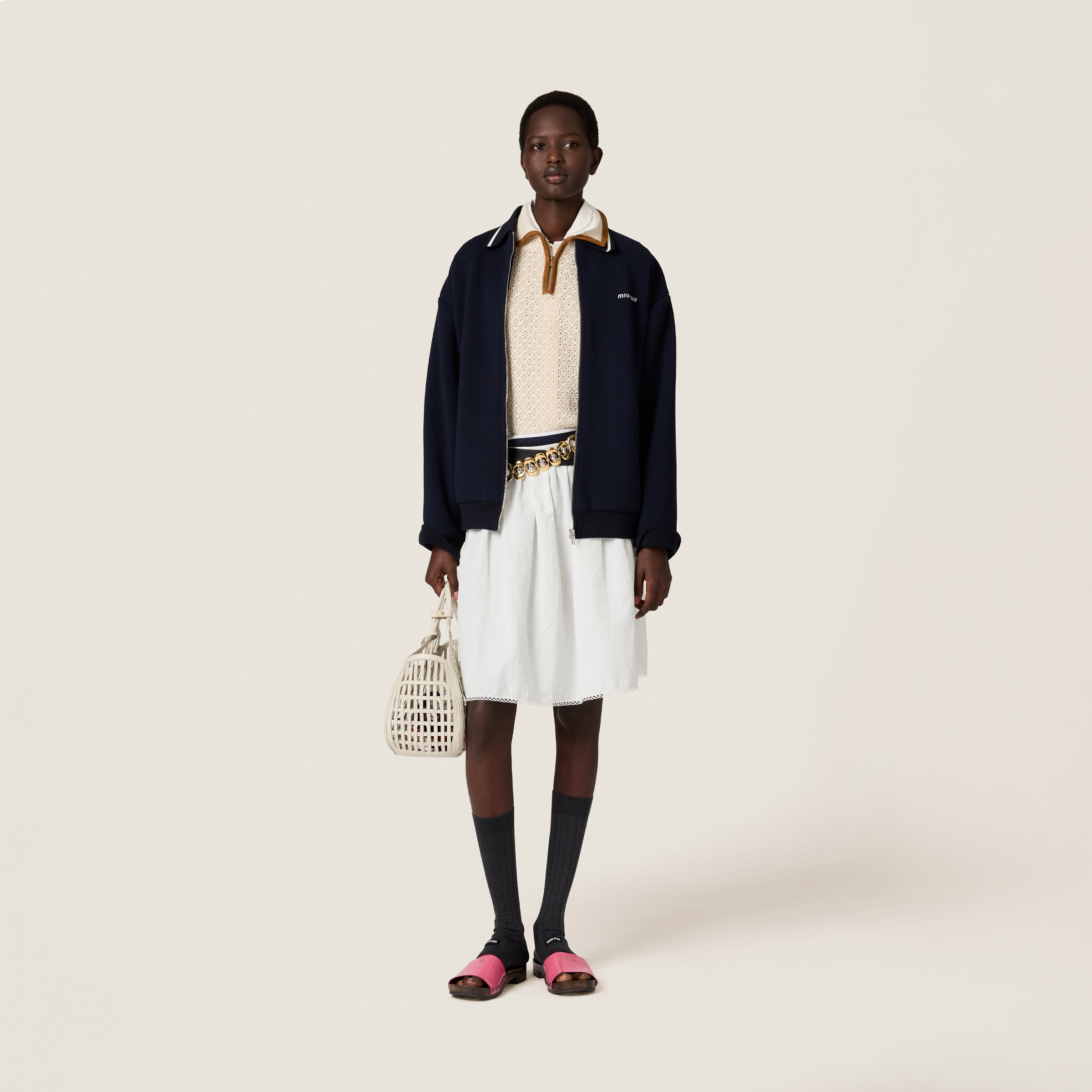 MIU MIU BONDED PIQUÉ AND TECHNICAL JERSEY BLOUSON JACKET 