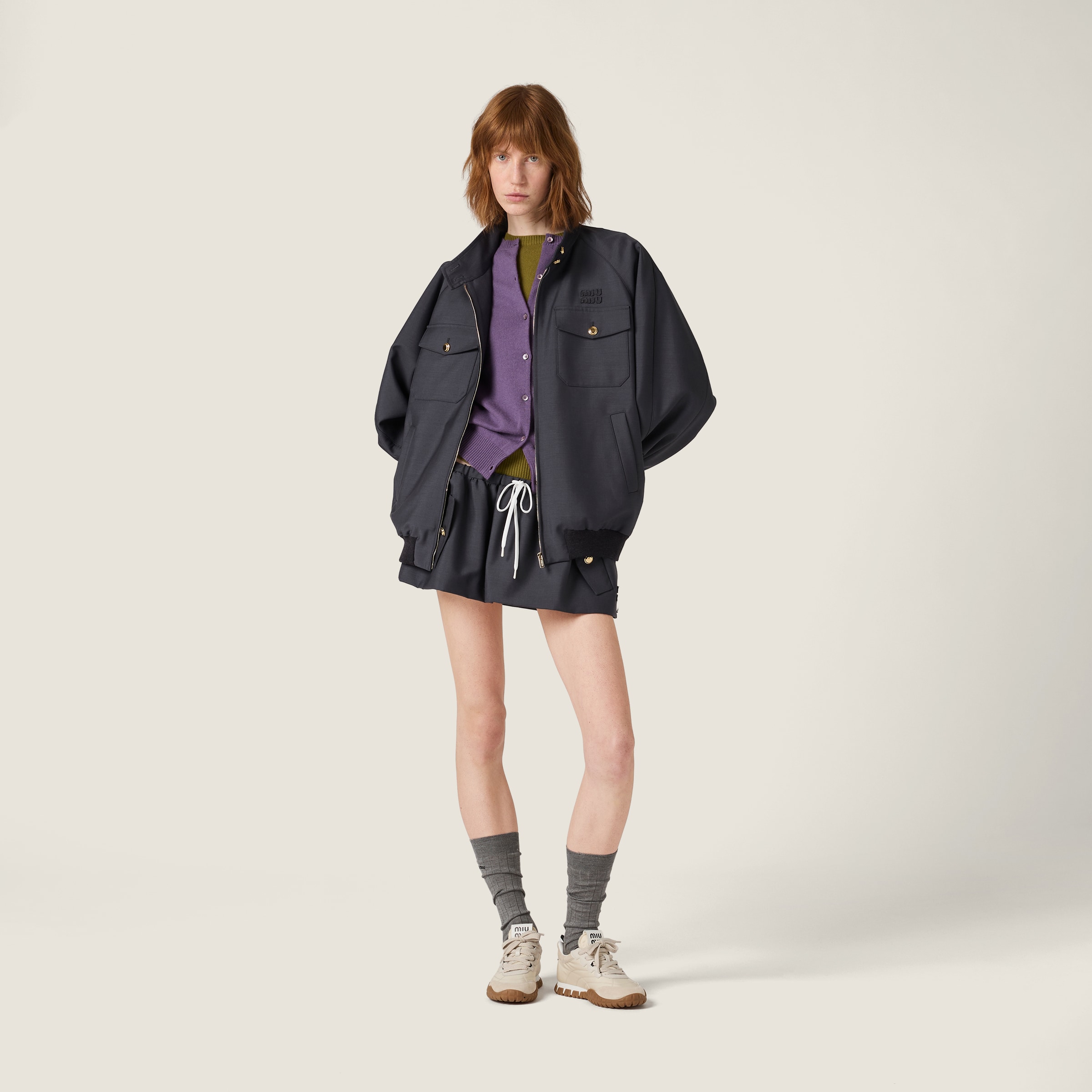 MiuMiu◆ボンデッドキッドモヘア ジャージー ブルゾンジャケット ダークグレー ボンデッド キッドモヘヤxジャージー ブルゾン