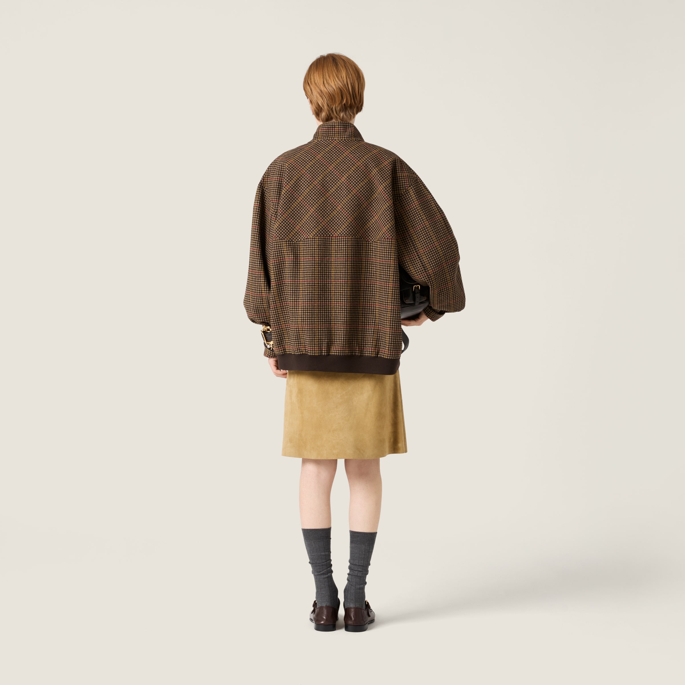 Camel Brown Houndstooth Check Blouson Jacket | Miu Miu - Singapore