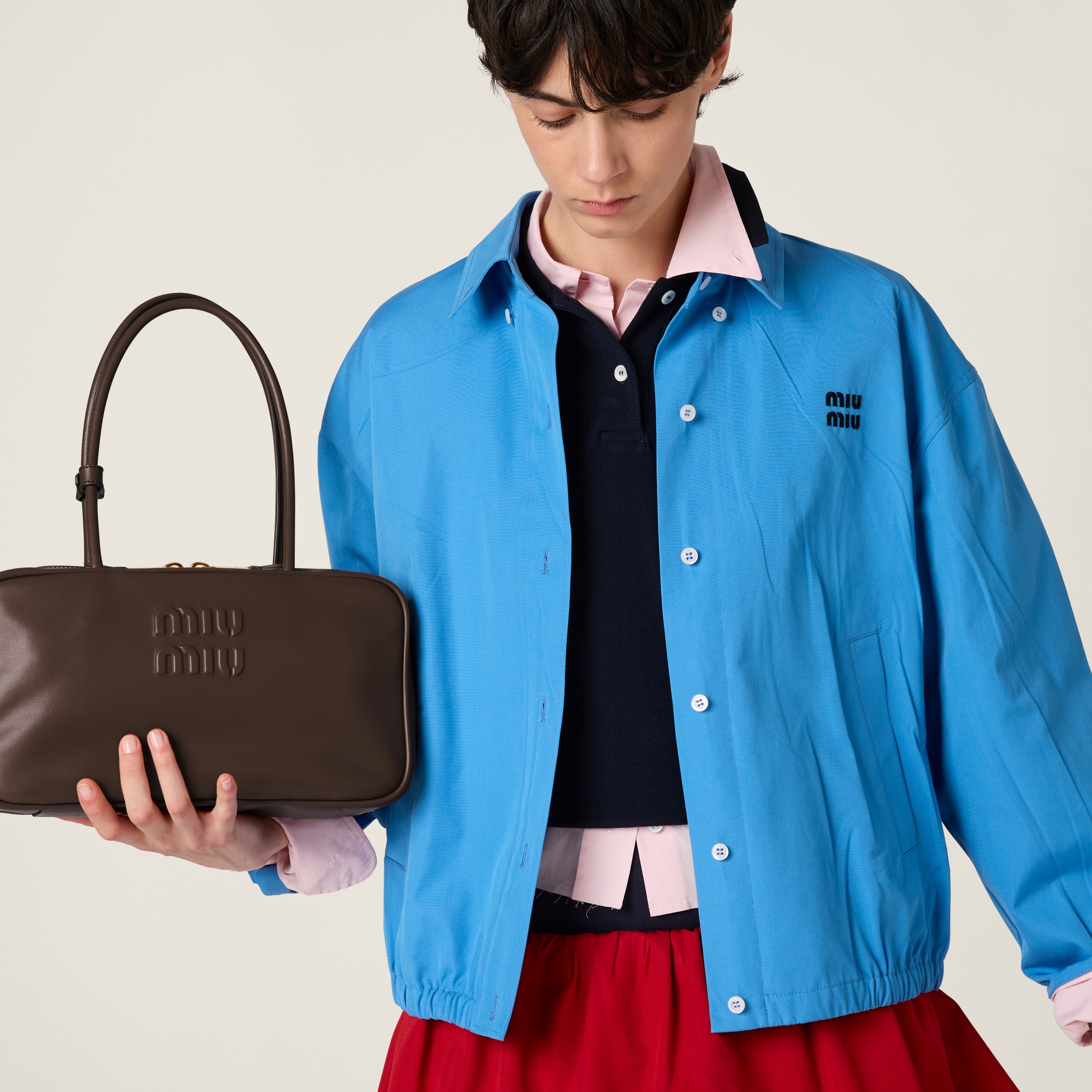 Miu Miu Poplin Blouson Jacket In Periwinkle Blue
