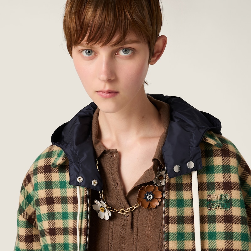 Gingham check and technical fabric jacket