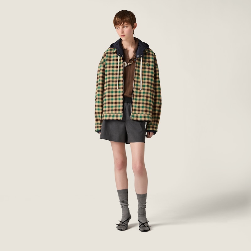Gingham check and technical fabric jacket
