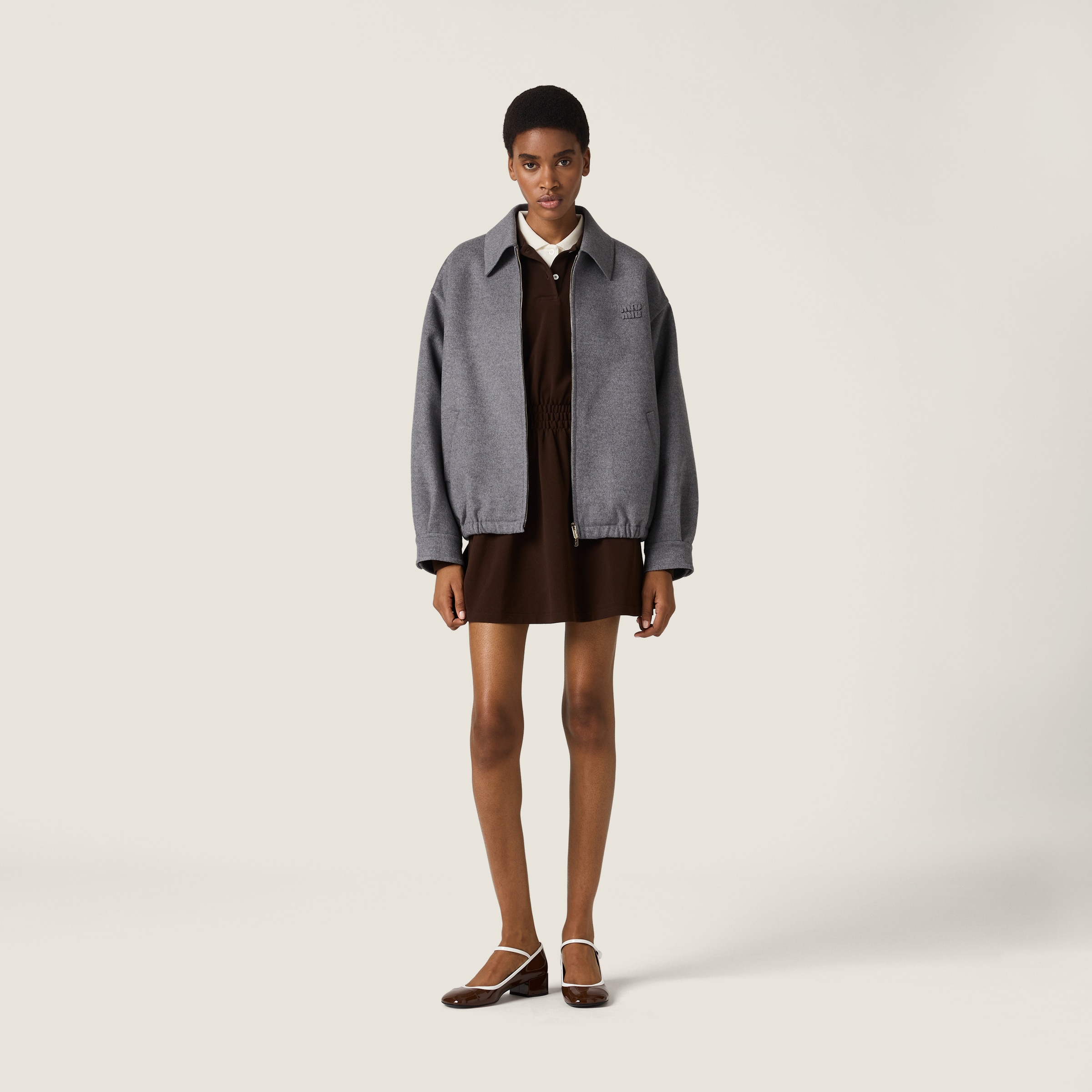 Miu Miu Double Cashmere Blouson Jacket In Gray