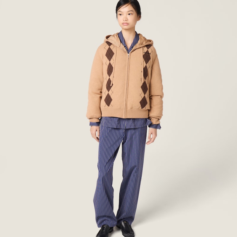 Argyle cashmere down jacket