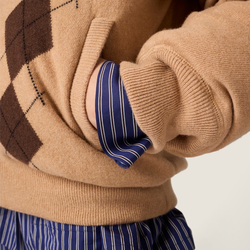 Argyle cashmere down jacket