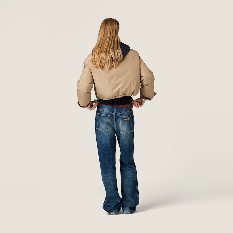 Technical pongé down hoodie jacket