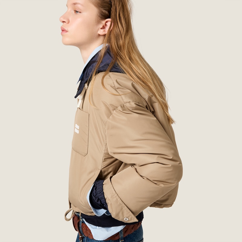Technical pongé down hoodie jacket