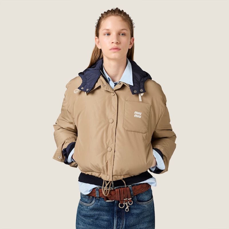 Technical pongé down hoodie jacket