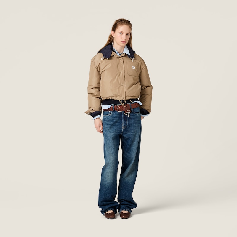 Technical pongé down hoodie jacket